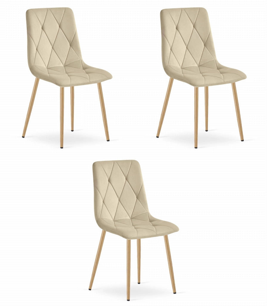 Sedia Valora TYRA in velluto beige chiaro con gambe color legno x3