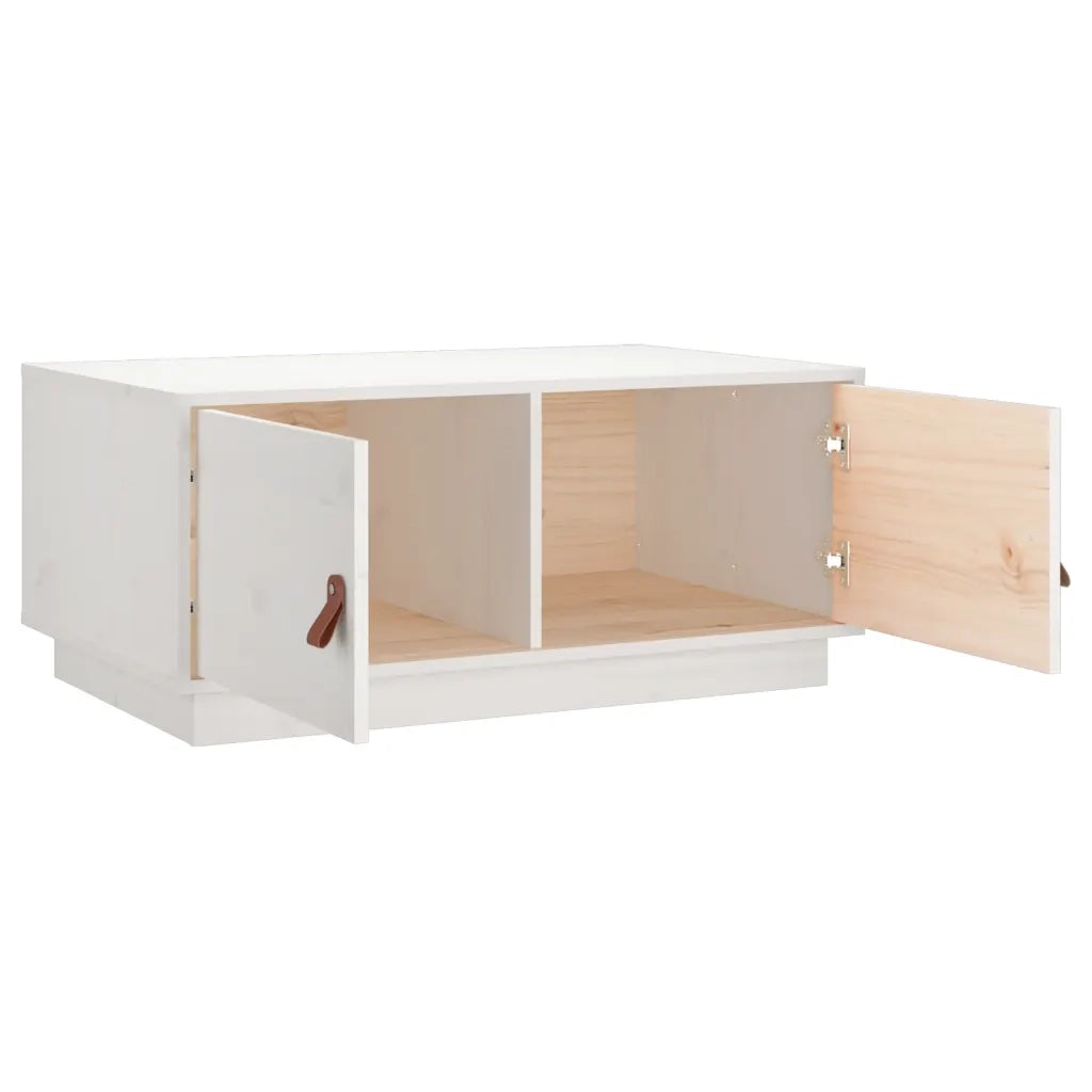 Tavolino da Salotto Bianco 80x50x35cm in Legno Massello di Pino 818251