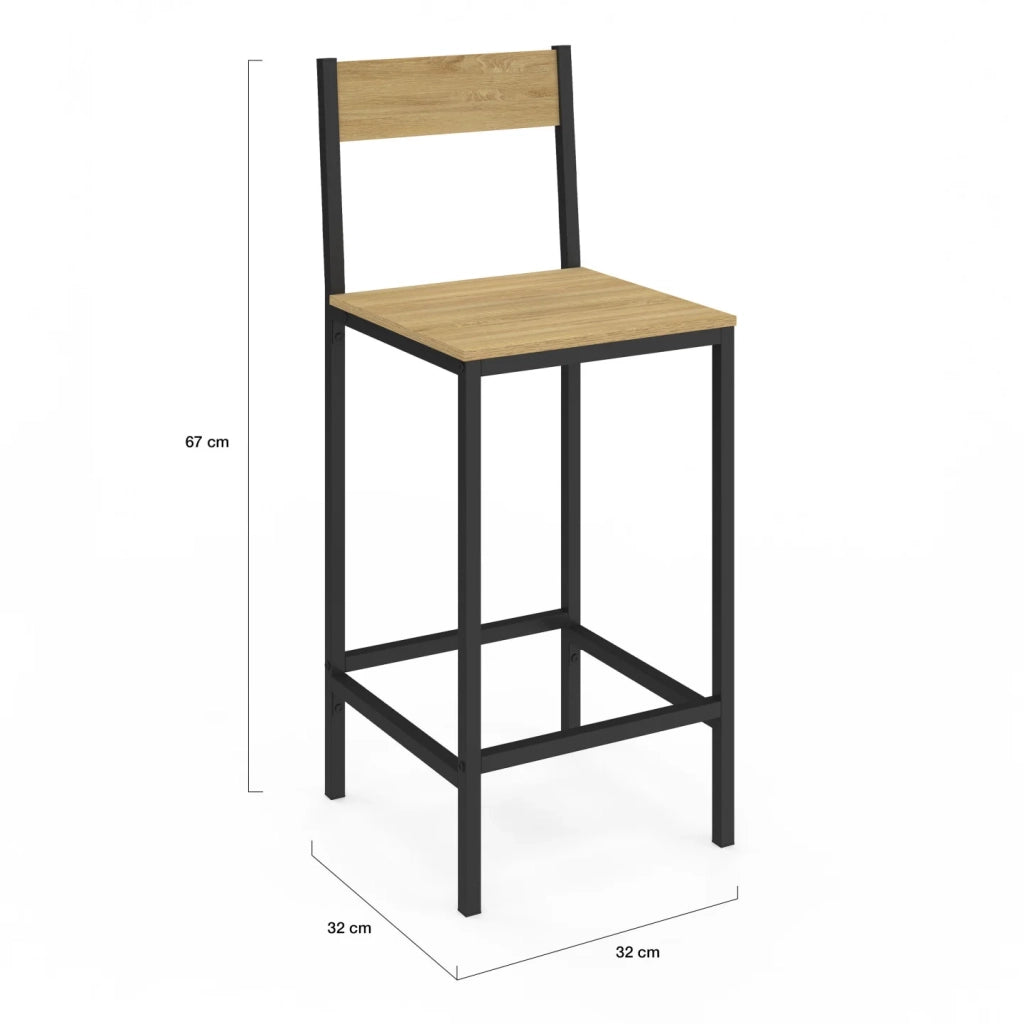 IDMarket - Lote de 2 taburetes de bar DETROIT con respaldo silla de cocina de diseño industrial