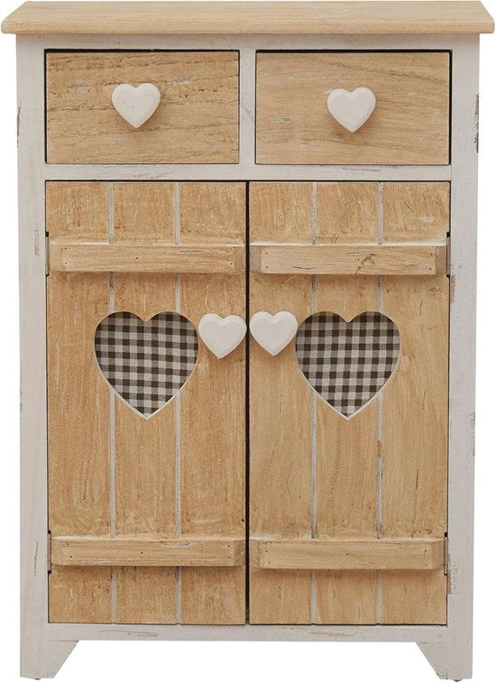 Cassettiera con 2 Porte e 2 Lavelle - Bianco e Beige - Mobiliario Multifunzionale per Camera e Bagno - 70 x 51 x 30 cm