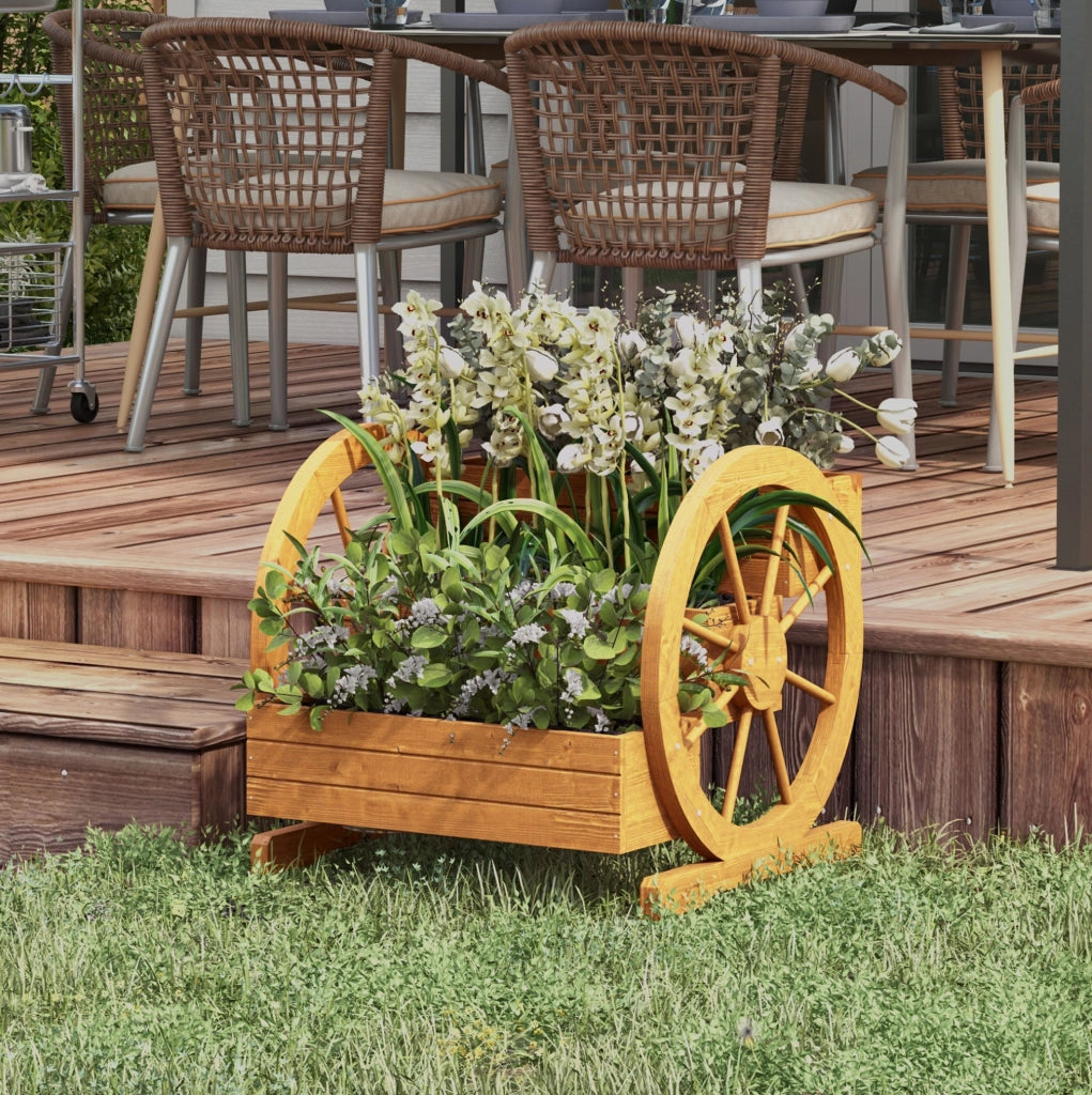 Fioriera a 3 livelli in legno di abete con ruote decorative