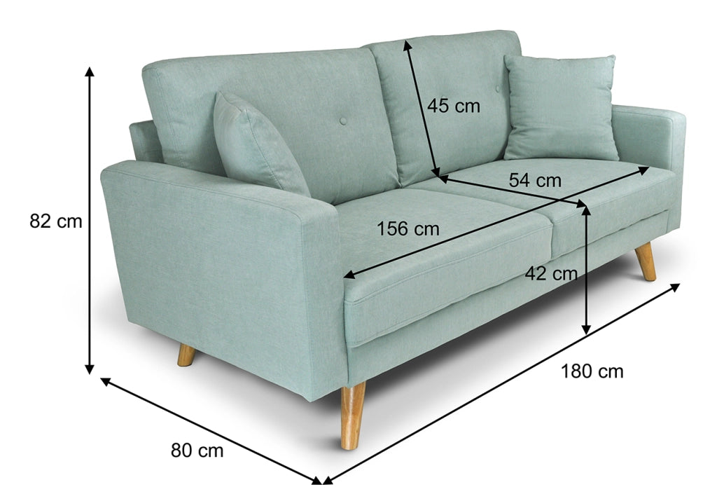 Divano 3 posti in tessuto vellutato verde tiffany piedi in legno - Chloe - DI-CH20FBC-PL