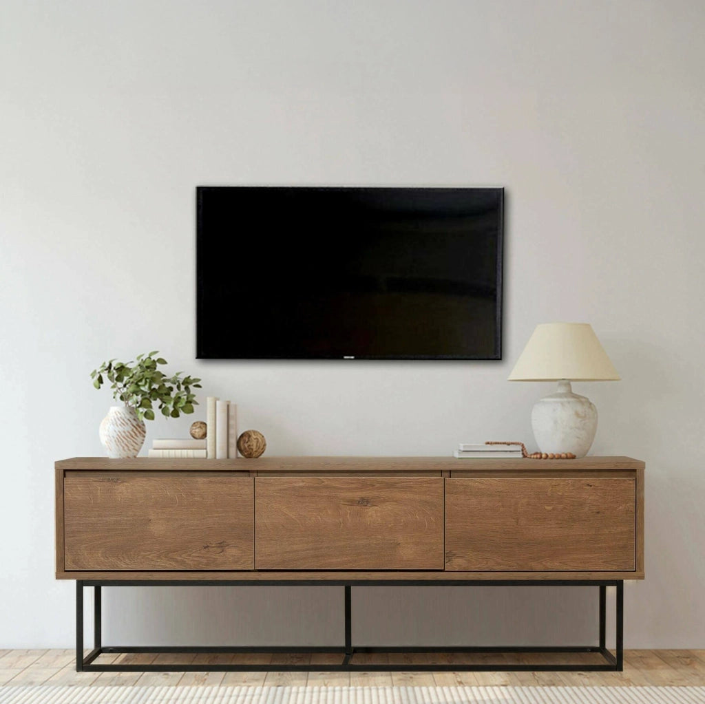 Mobile porta TV Iginia, Credenza da soggiorno, Armadio basso per TV, Base parete attrezzata, 140x40h50 cm, Noce e Nero