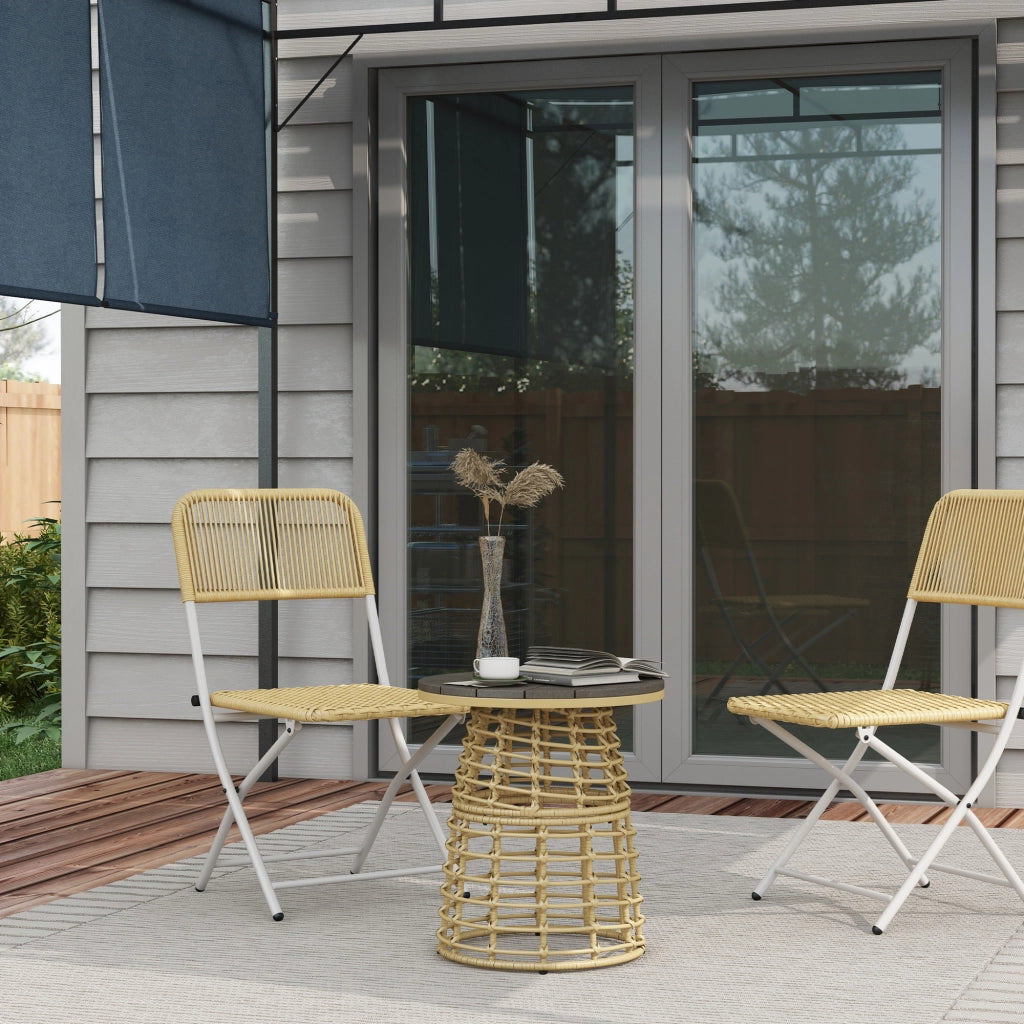 Tavolino da giardino rotondo ¨C Minimal ¨C resina effetto rattan, metallo, piano composito, ?45x50 cm