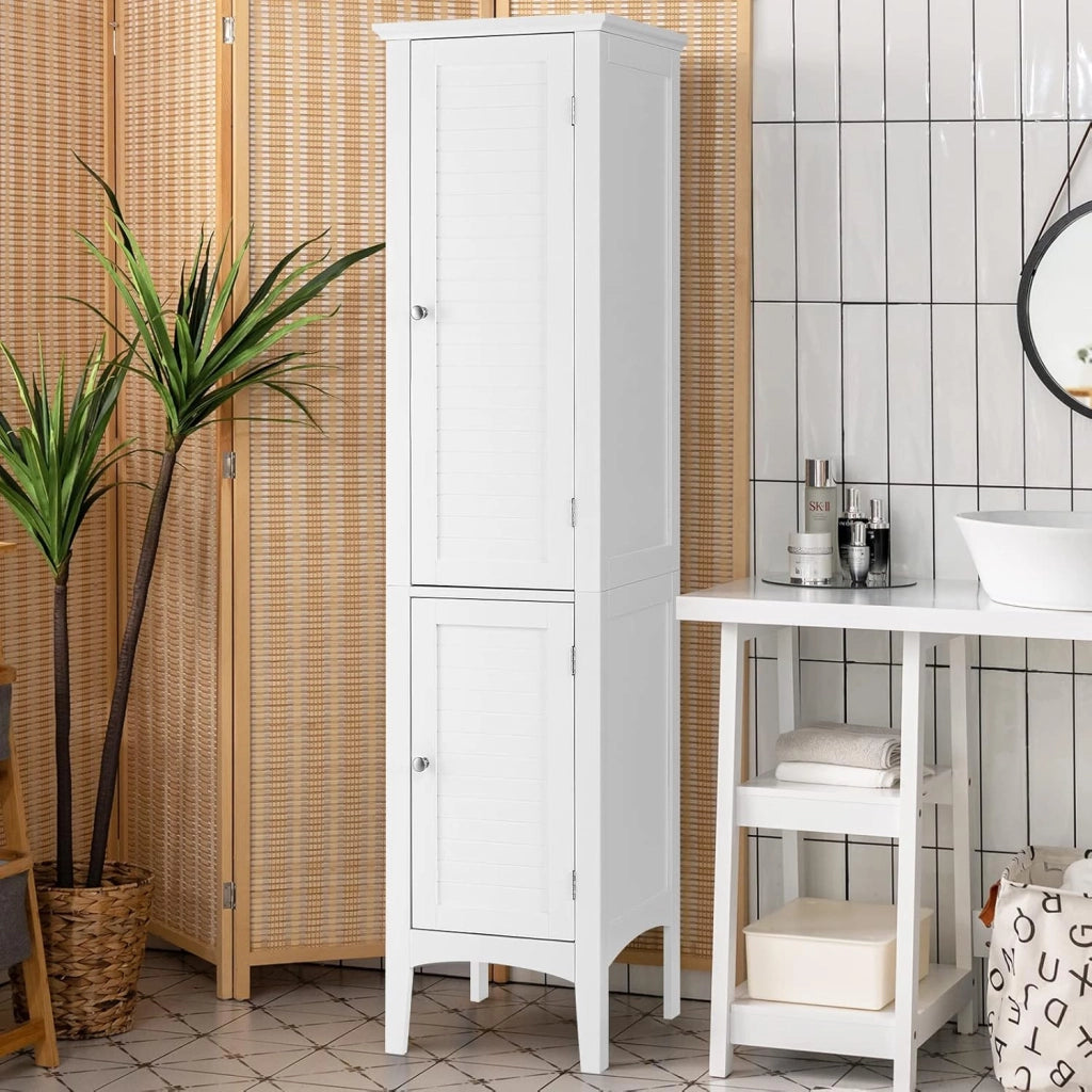 Mobile da Bagno Alto con 2 Ante, Armadio da Terra con 5 Vani, Mobile Colonna per Bagno Cucina Soggiorno, 37 x 37 x 160 cm (Bianco)