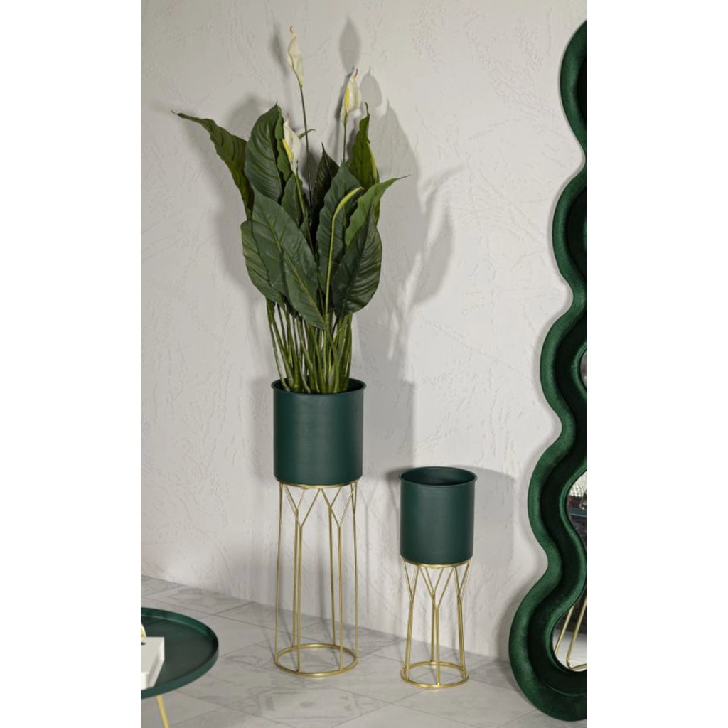 Set di 2 Vasi per Piante VKH391, Verde, Metallo, 23x23x70 cm