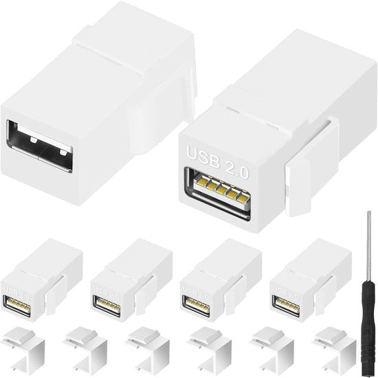 Adattatore USB 2.0 a due femmina, iniettore jack Keystone, bianco