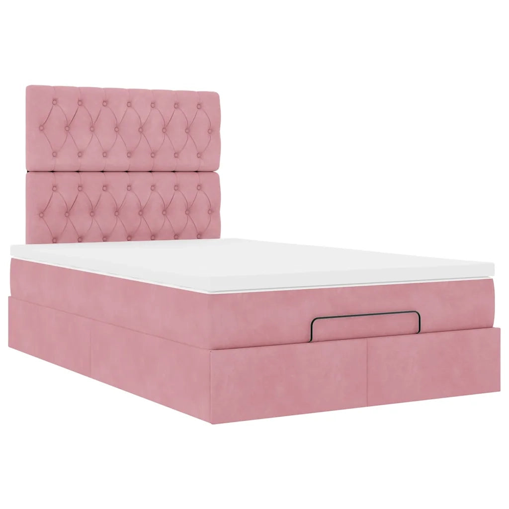 Struttura Letto Pouf con Materassi Rosa 120x190 cm Velluto 3314383