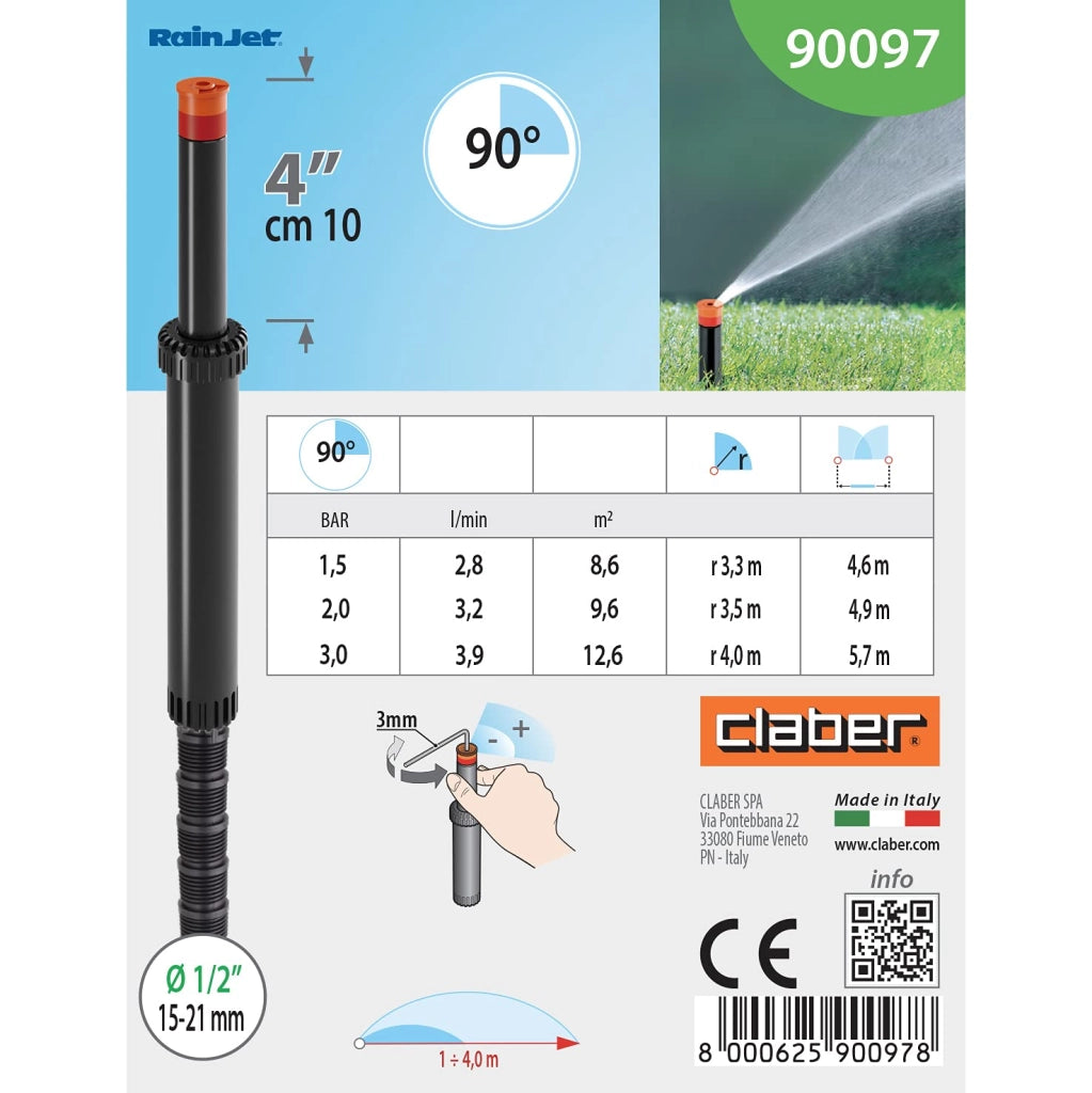 Irrigatore Pop Up Getto 90 ° Art. 90097 Misura 4 (mm 100) Claber