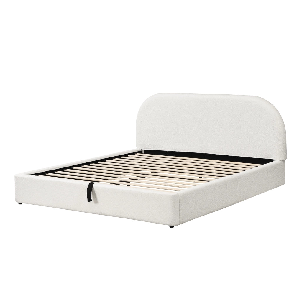 Letto matrimoniale 160 x 200 cm in bouclé beige con contenitore idraulico e rete a doghe