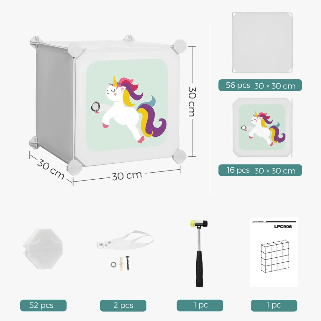 Mobile contenitore per bambini con 16 cubi modulari armadio con ante ripiani in plastica per giocattoli vestiti scarpe cartelle scolastiche 123 x 31 x 123 cm bianco 12_0006519