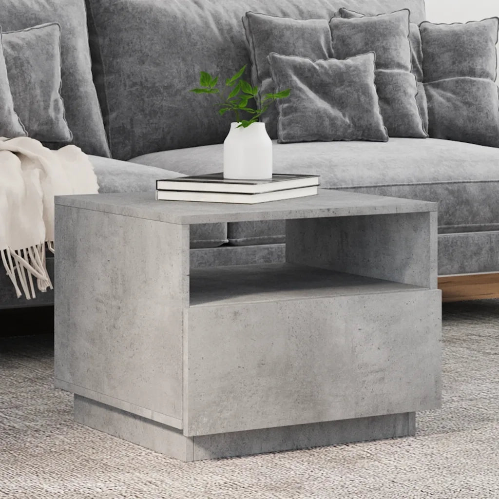 Tavolino da Soggiorno con Luci LED-Tavolino da Salotto-Tavolo Grigio Cemento 50x49x40 cm