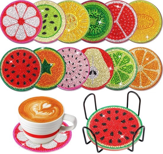 Collezione di Diamond Painting 12 pezzi con Disegno di Frutta, Set DIY con Supporto e Strumenti Completi per Adulti, Bambini e Principianti