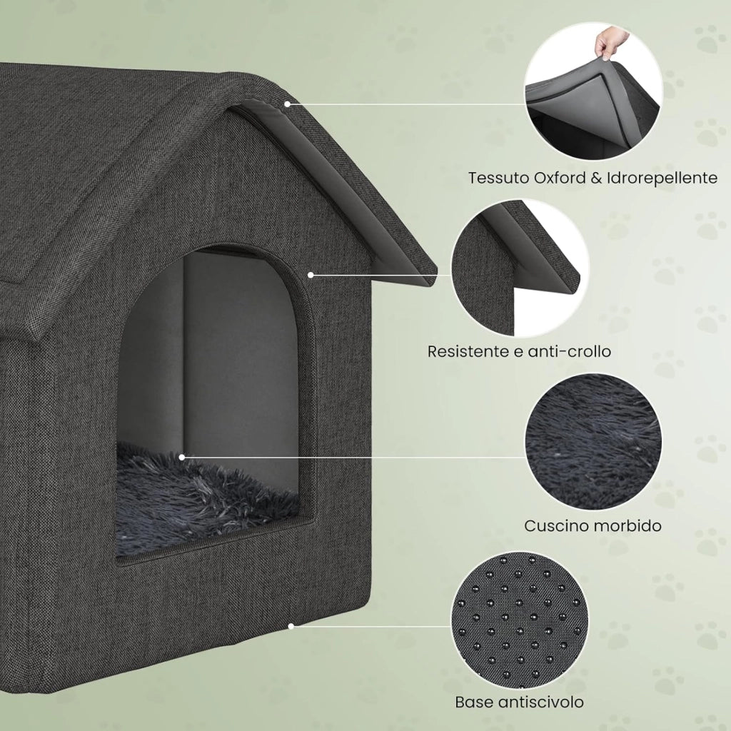 Cuccia per Gatti Cani,Casetta per Animali Domestici con Cuscino,Cuccia per Cani da Esterno Resistente all'inverno, Impermeabile e Resistente alle Intemperie per Animali Randagi 60x55x60cm