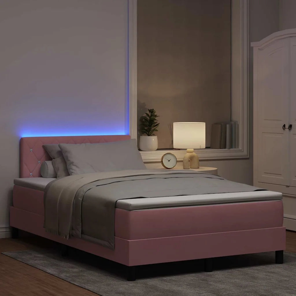 Letto a Sorgente LED con materasso Rosa 120 x 190 cm Velluto 3342577