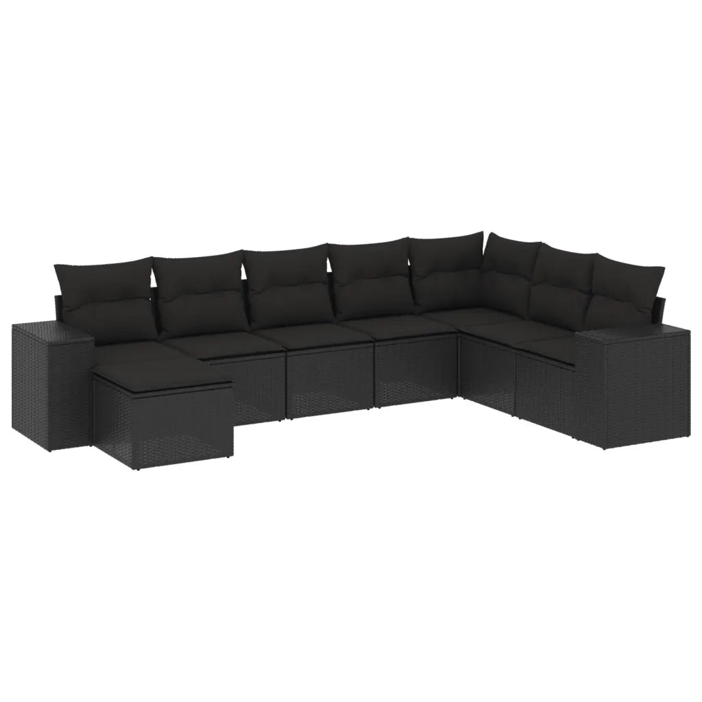 Set Divani da Giardino con Cuscini 8 pz Nero in Polyrattan 3222954