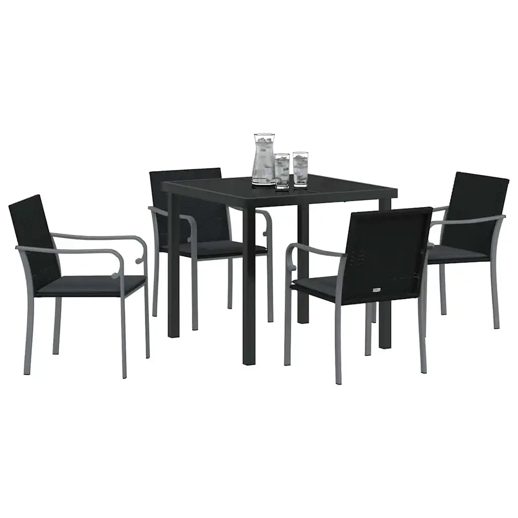 Set da Pranzo per Giardino 5 pcs Nero e Grigio Rattan in PE
