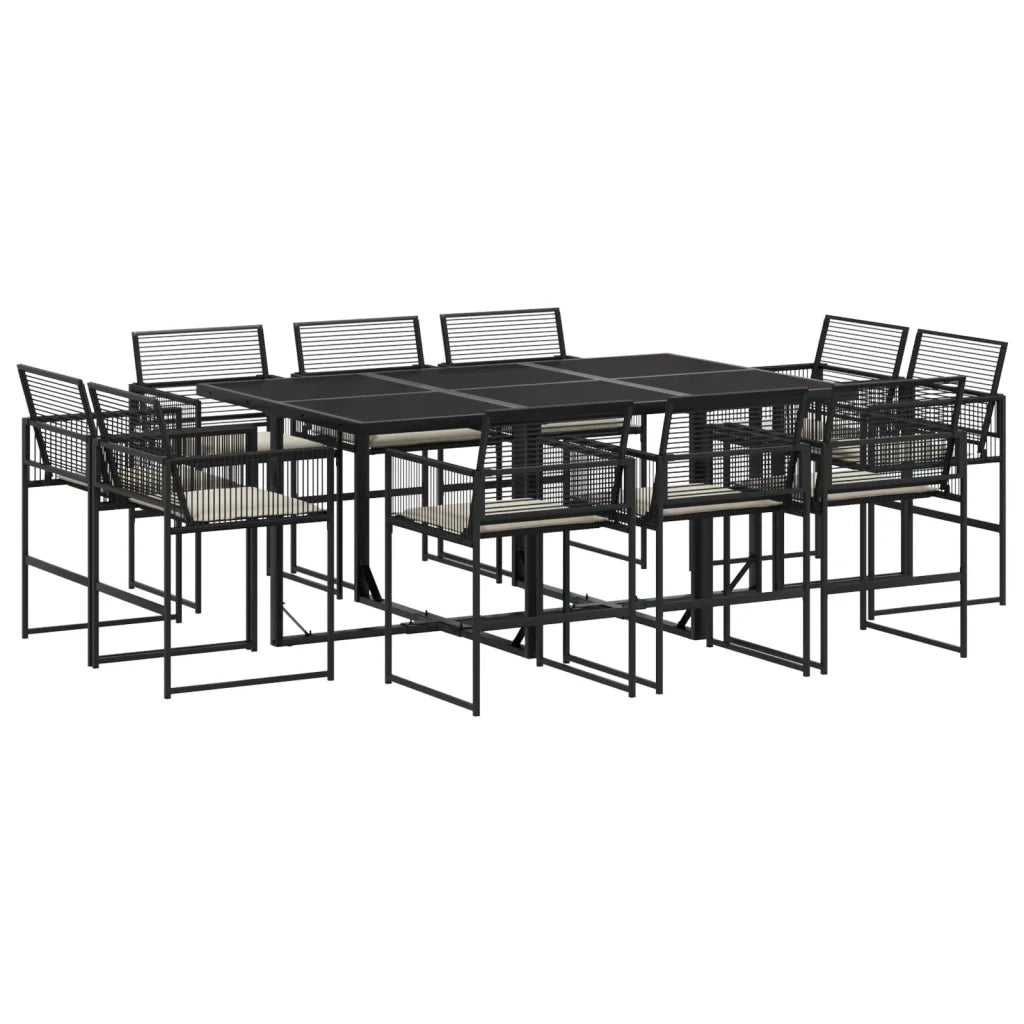 Set da Pranzo da Giardino 11 pz con Cuscini in Polyrattan Nero 3295014