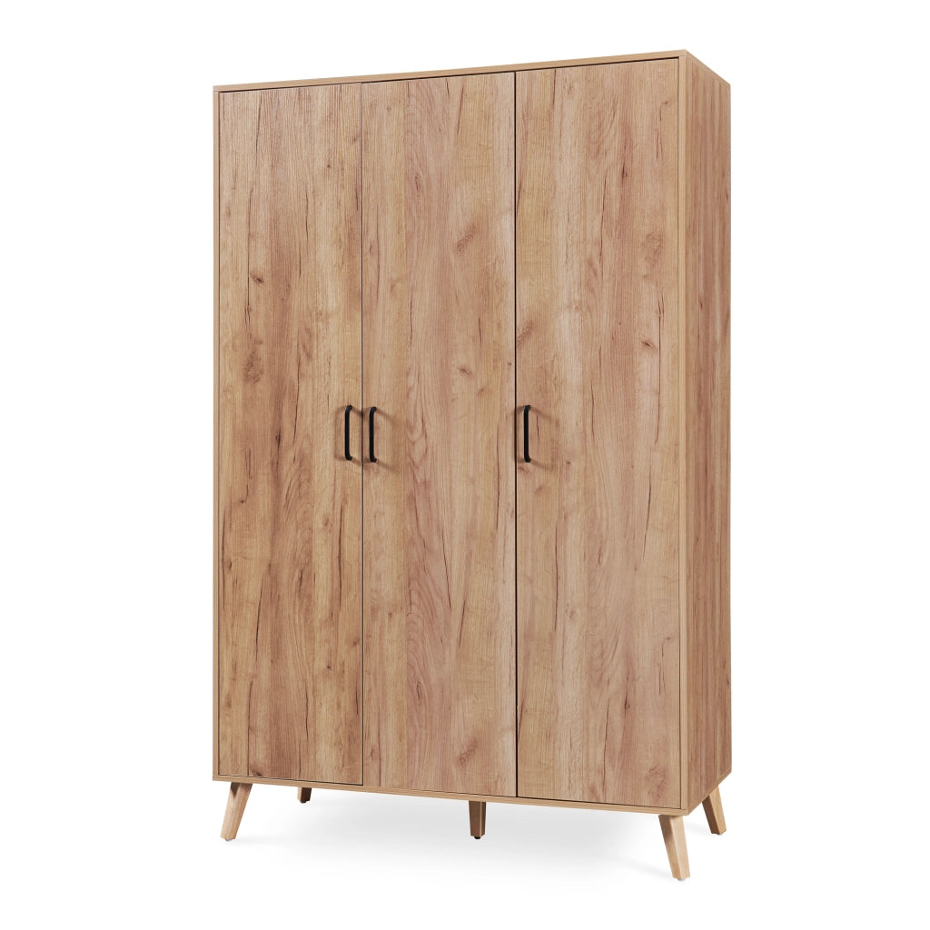 Armadio Guardaroba Norg con 3 Ante e 4 Scomparti 191x120x52 cm - Effetto Rovere [en.casa]