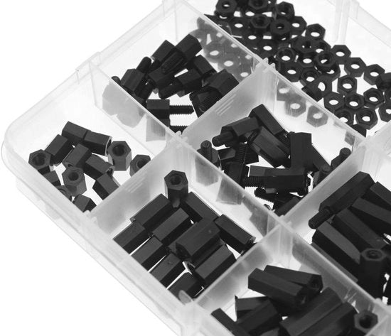 Kit di supporti a vite M3 in nylon, 260 elementi, neri, rottifreidoro, adatto per elettronica, inclusi 60 viti M3.