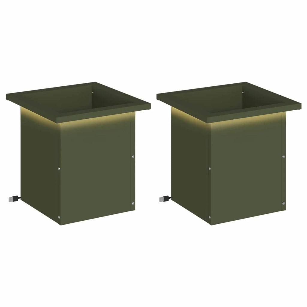 Fioriera da giardino con LED 2 pz Verde Oliva 30 x 30 x 30 cm 8008063