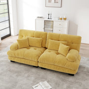 Divano angolare modulare in ciniglia con cuscini lombari e decorativi, schienale ergonomico giallo 220 × 77 × 81 cm