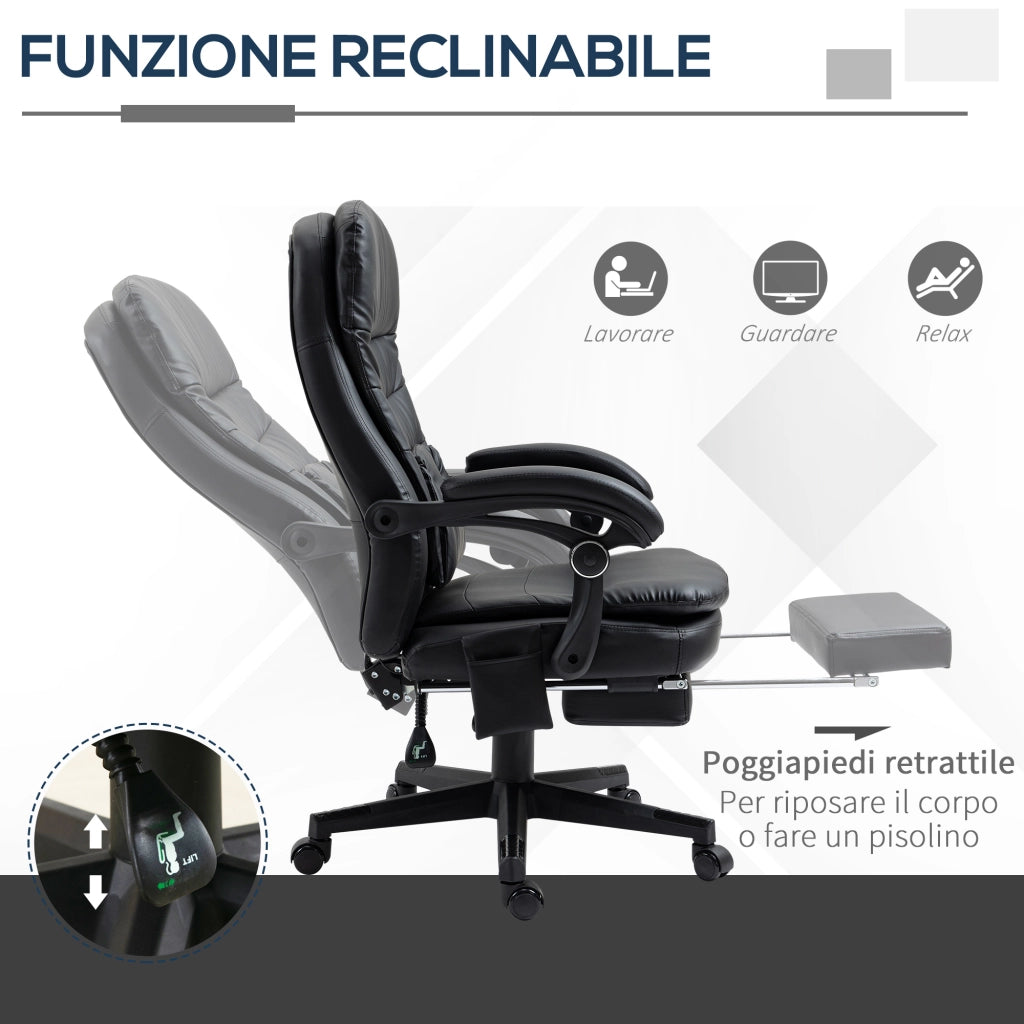 Sedia da Ufficio Massaggiante in Similpelle con USB ¨C zephmum ¨C Nero 64x69x107-115cm