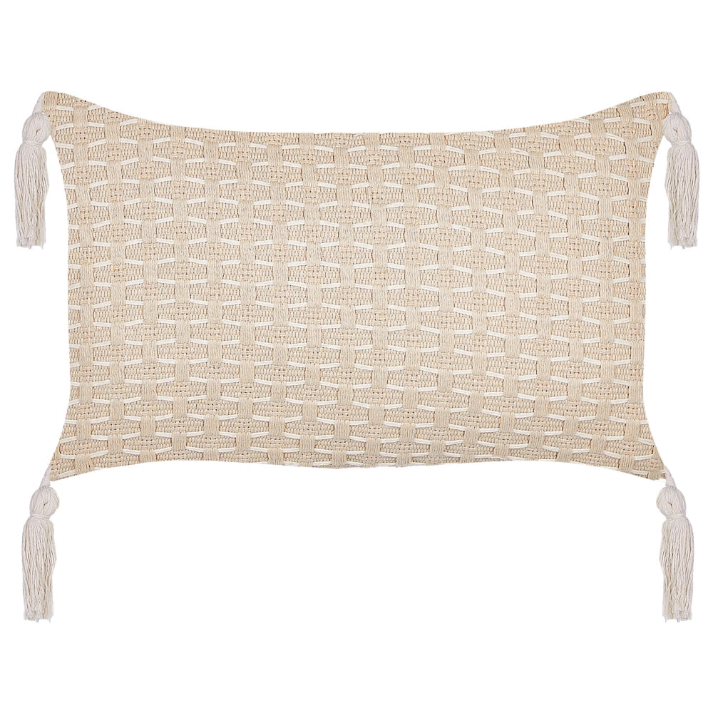 Set di 2 cuscini in tessuto di poliestere beige 45 x 25 cm con nappe e imbottitura soggiorno camera da letto