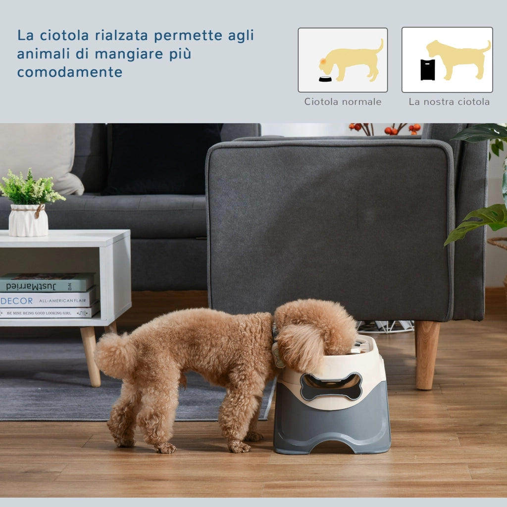 Doppia Ciotola per Cani Rialzata 47x25x20 cm in Acciaio Inox e Plastica Bianco
