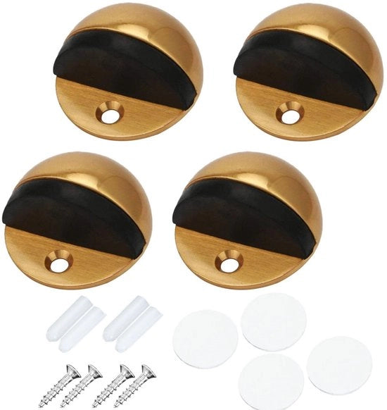 Stopper per porte in acciaio inossidabile - 4-pack - Stopper per piastrelle - Stopper superiore in gomma - Installazione con adesivo/ viti - Accessorio di protezione per pavimento a forma di mezzaluna - 4,5*2,6 cm