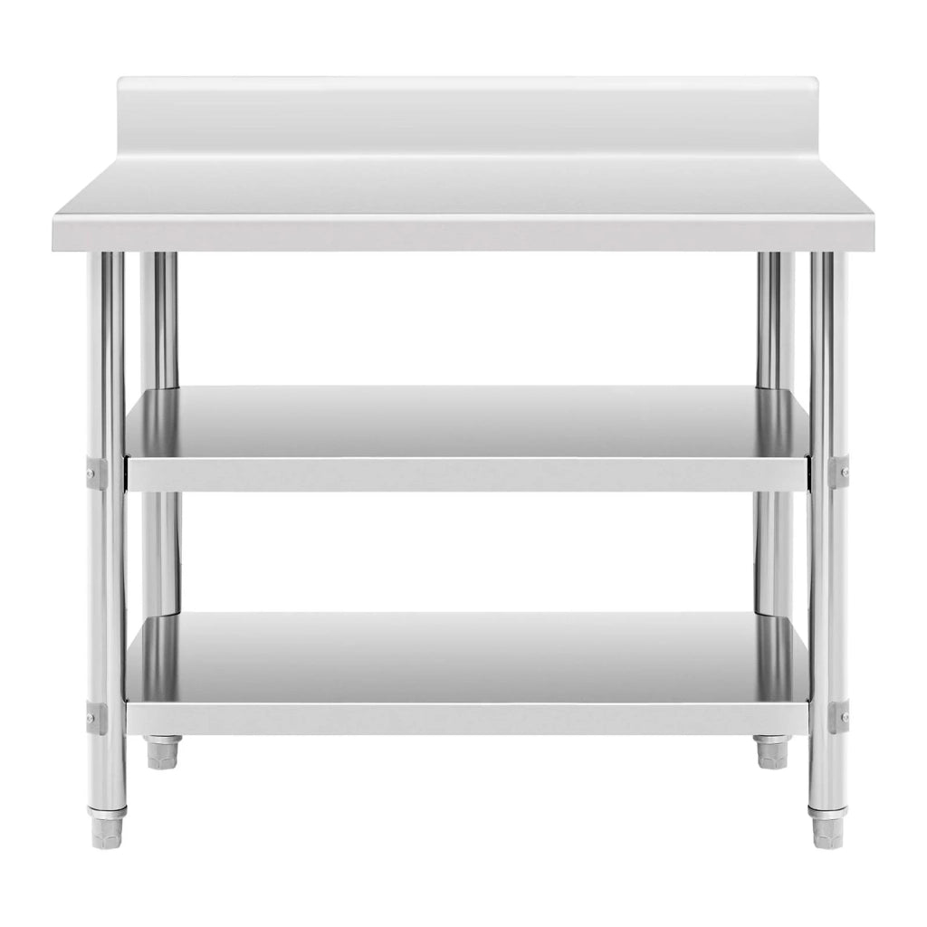 Tavolo da lavoro in acciaio inox tavolo da lavoro in acciaio inox a parete con paraschizzi 100 x 60 x 16,5 cm 199 kg 2 ripiani 14_0007331