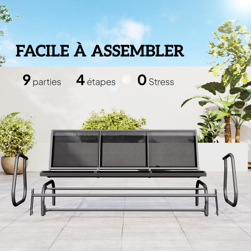 Divano da Giardino 3 Posti ¨C zephmum ¨C Tessuto Nero, Acciaio