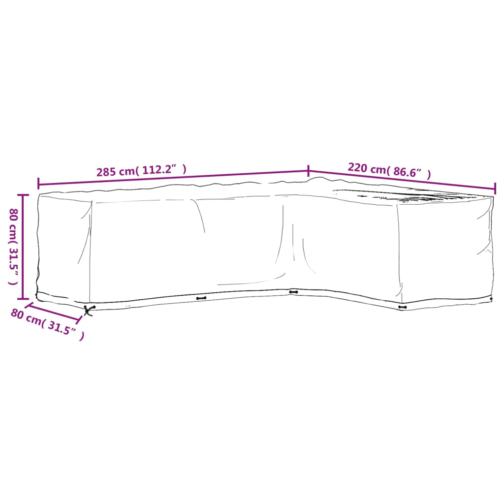 Copertura Mobili da Giardino a L 18 Occhielli 285x220x80 cm 319324