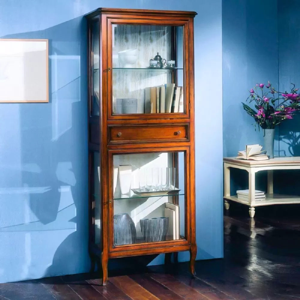 Vetrina classica in legno 2 porte 1 cassetto finitura bassano l.70 p.40 h.175 - Mobili 2G