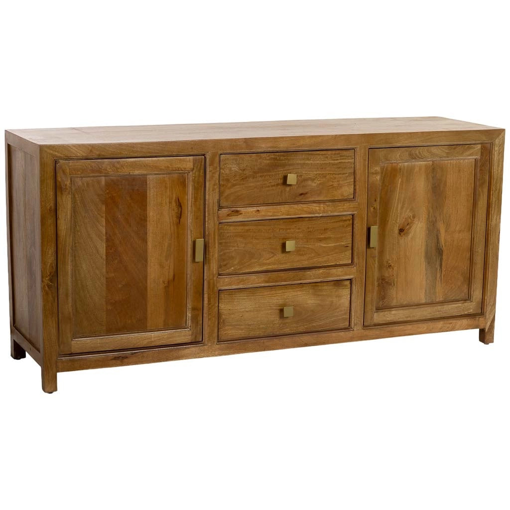 Credenza in legno marrone con 3 cassetti e 2 ante, 160x43x75h cm