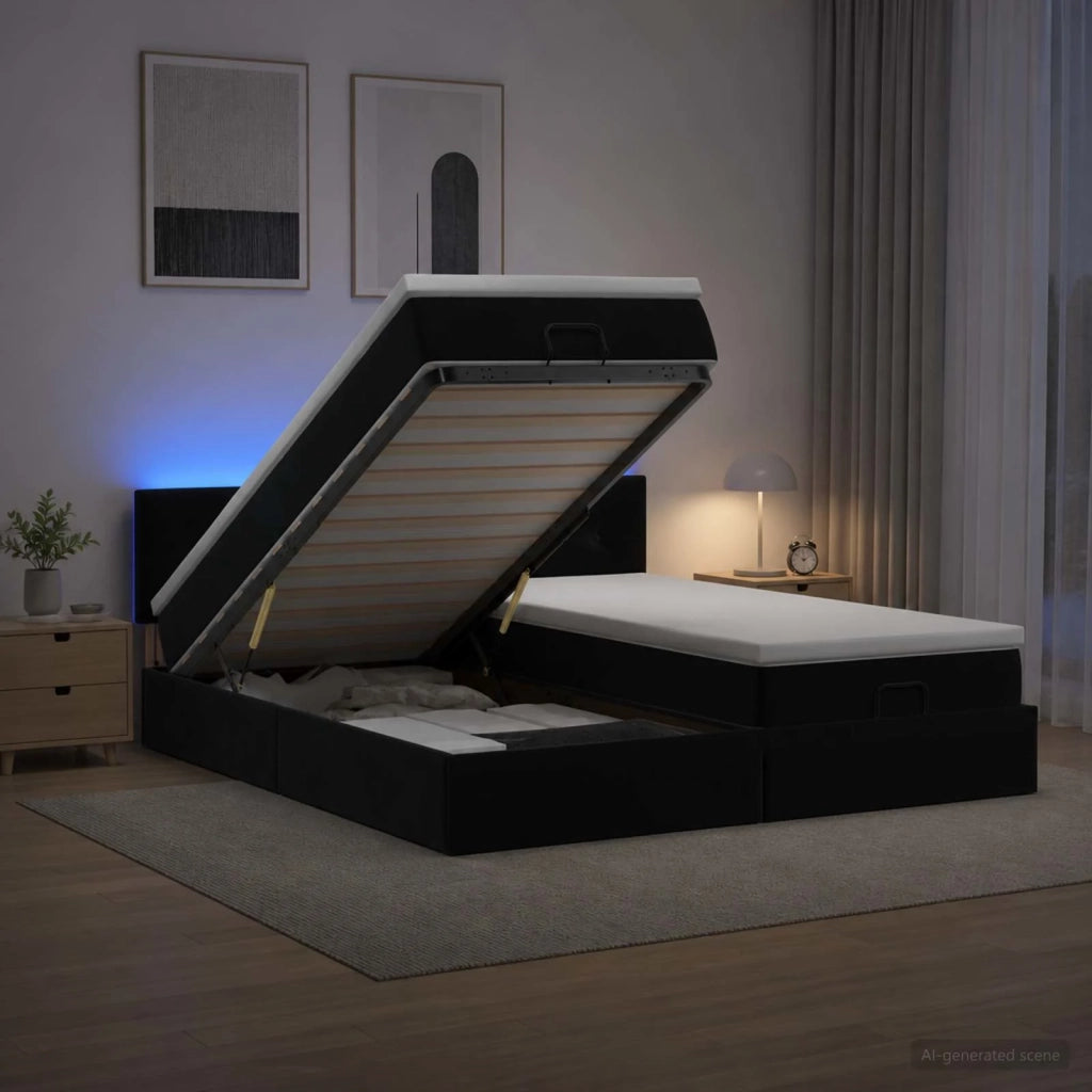 Letto Ottomano con Materasso e LED Nero 200 x 200 cm Velluto 3457340