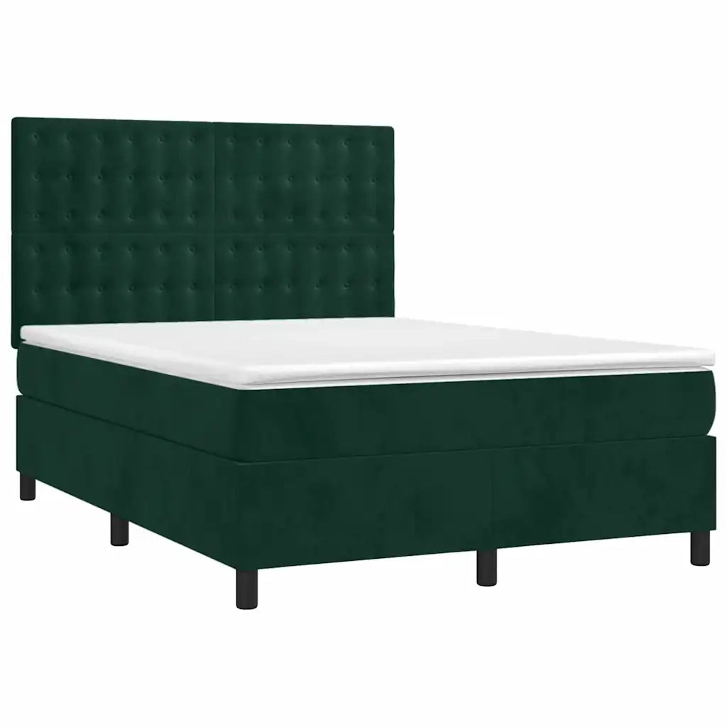 vidaXL Giroletto a Molle con Materasso Verde Scuro 140x190 cm Velluto