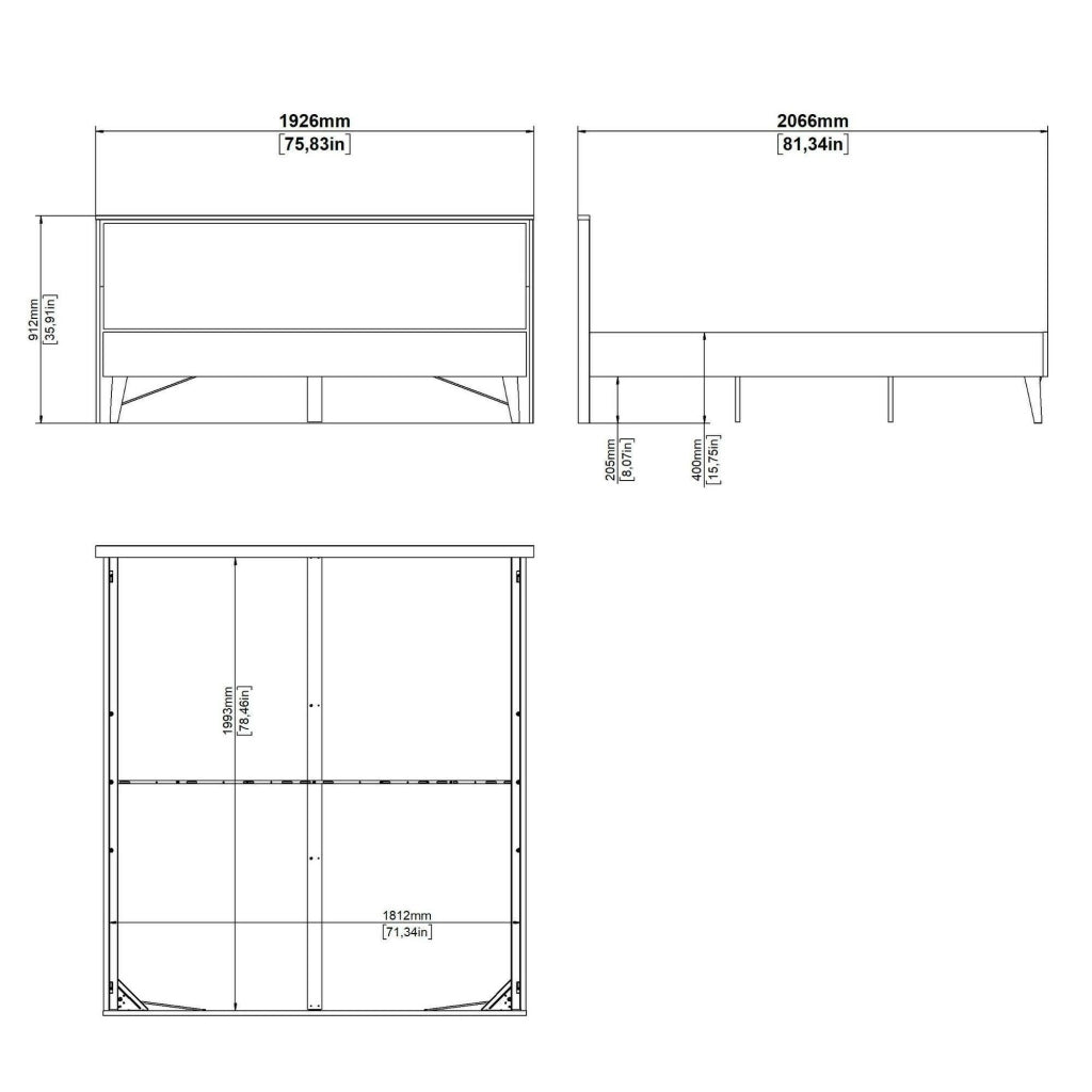 Letto matrimoniale Ghebbo, Sommier per camera da letto, Giroletto per stanza, Struttura porta materasso, 207x193 h91 cm, Rovere