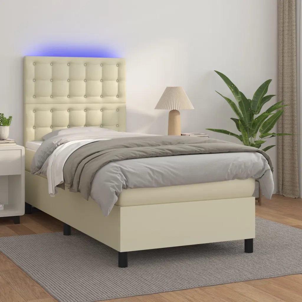 Giroletto a Molle con Materasso e LED Crema 90x190cm Similpelle 3135917
