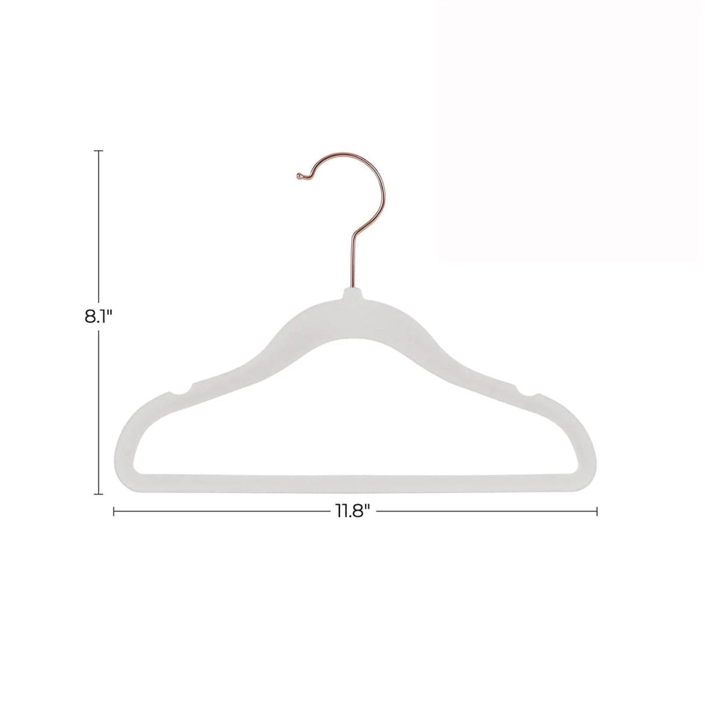 Set di 50 grucce per bambini in velluto con ganci antiscivolo color oro rosa modello per bambini per gonne vestiti pantaloni t-shirt bianco 12_0003385