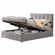 Letti contenitori 140x200 cm con contenitore idraulico; velluto grigio (Senza materasso)