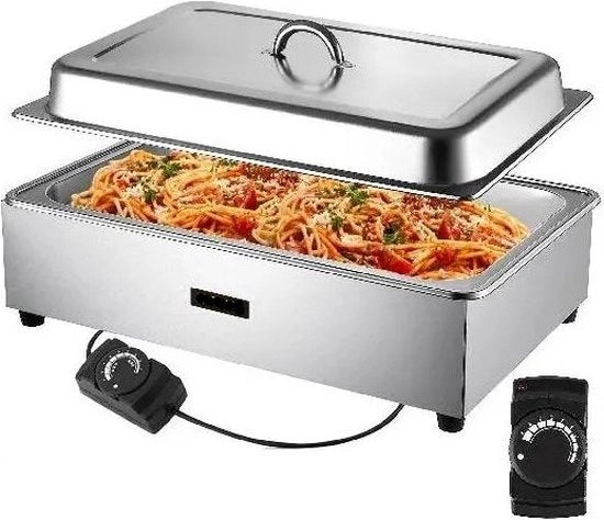 Buffet calda con funzione di riscaldamento elettrico - Tazza da buffet - Riscaldamento a vapore con manopola regolabile - Argento