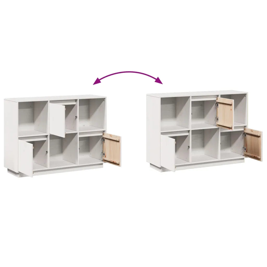 Credenza Bianca 110,5x35x80 cm in Legno Massello di Pino 814355