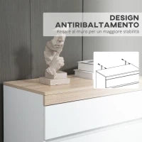Cassettiera 5 Cassetti Minimal in Legno, 80x40x109 cm, Bianco e color Rovere