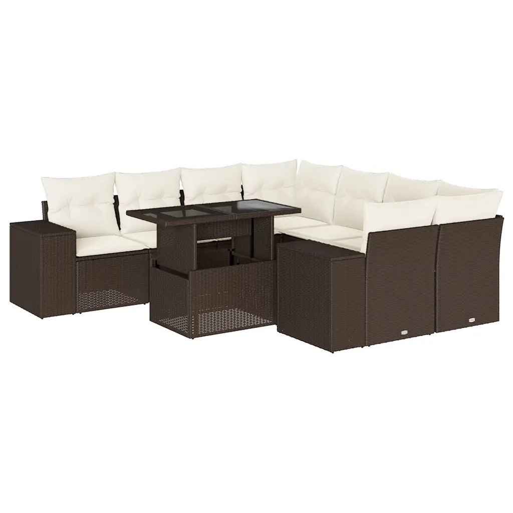 vidaXL Set Divani da Giardino 9pz con Cuscini Marrone in Polyrattan