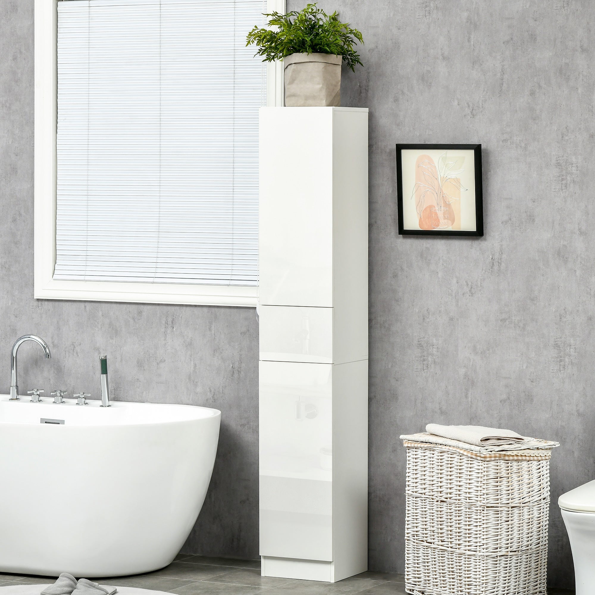 Colonna Bagno 1 Cassetto 2 Armadietti 30x28x170 cm in Legno truciolare e MDF Bianco Lucido