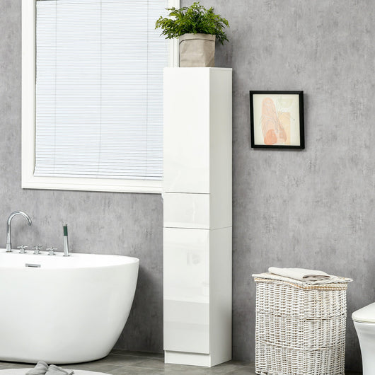 Colonna Bagno 1 Cassetto 2 Armadietti 30x28x170 cm in Legno truciolare e MDF Bianco Lucido
