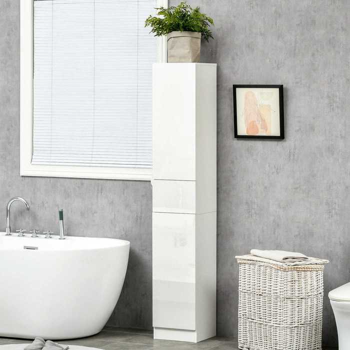 Colonna Bagno 1 Cassetto 2 Armadietti 30x28x170 cm in Legno truciolare e MDF Bianco Lucido