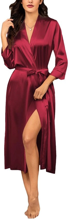 Badjas da Sposa in Tulle con Tasche e Kimono, colore Vino, Misura M