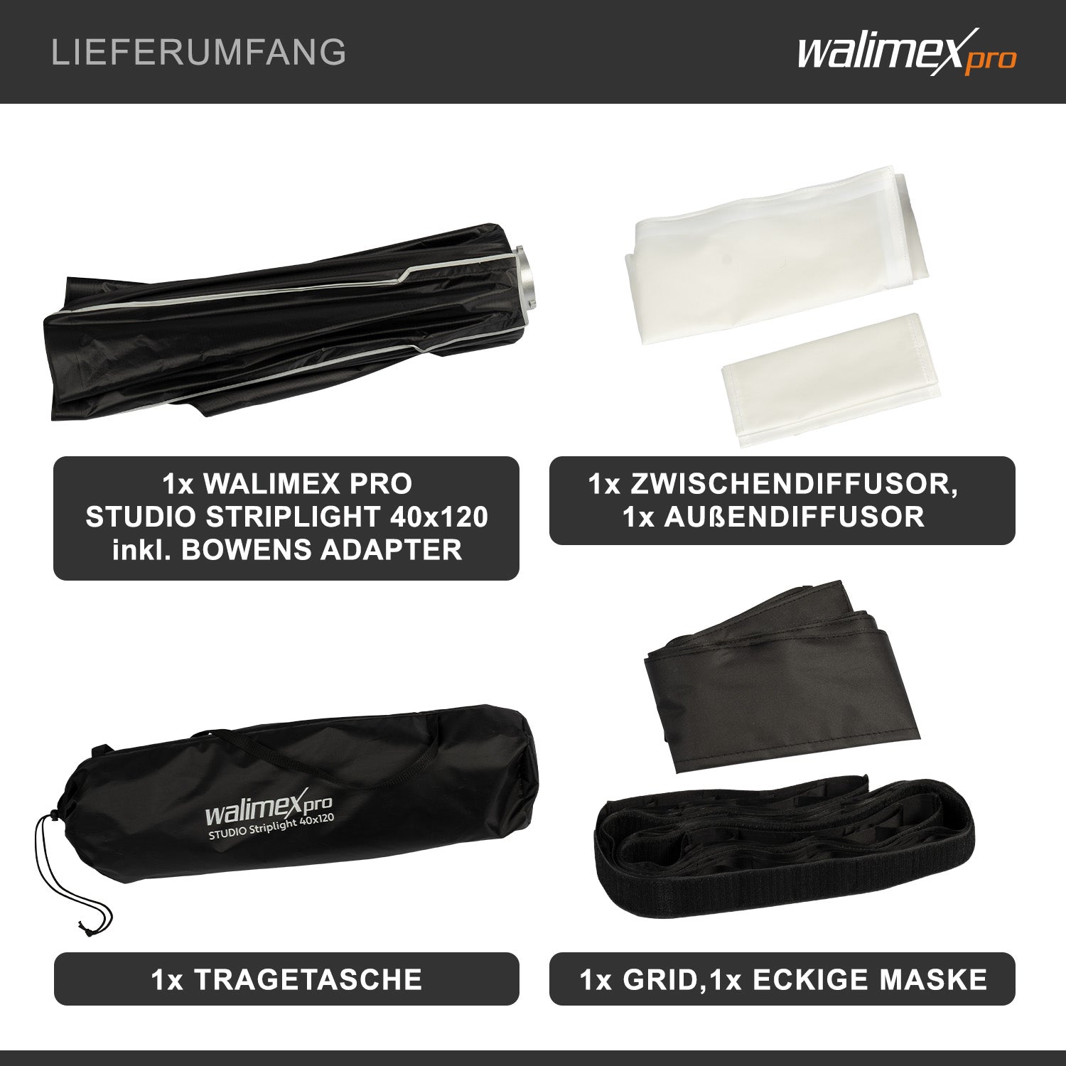 Studio Striplight Softbox 40x120cm, ruotabile di 360°, facile da montare grazie alla funzione ombrello, con griglia, maschera, adattatore, ideale per la fotografia di prodotti e persone